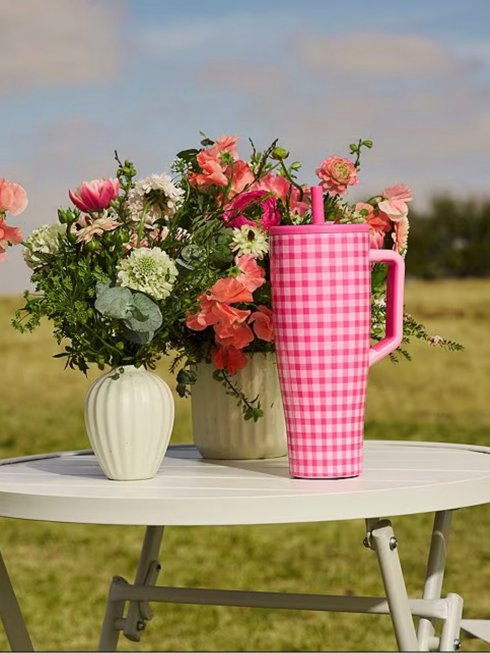 BRUMATE Pink Gingham Era Straw Insulated Tumbler, 40 - NEW